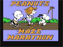 Title screen of Peanuts Maze Marathon on the Commodore 64.