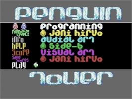 Title screen of Penguin Tower (1994) on the Commodore 64.
