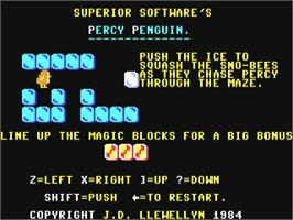 Title screen of Percy Penguin on the Commodore 64.