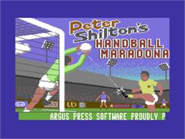 Title screen of Peter Shilton's Handball Maradona on the Commodore 64.