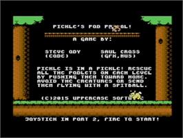Title screen of Pickle's Pod Patrol! on the Commodore 64.