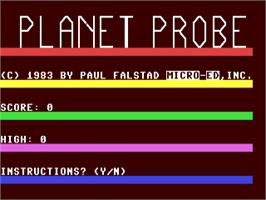 Title screen of Planet Probe (Micro-Ed) on the Commodore 64.