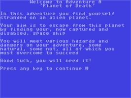 Title screen of Planet of Death on the Commodore 64.