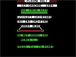 Title screen of Plasma Bolt on the Commodore 64.
