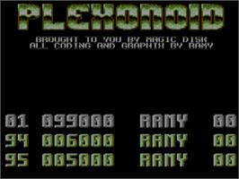 Title screen of Plexonoid on the Commodore 64.
