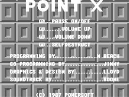 Title screen of Point X on the Commodore 64.