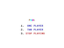 Title screen of Pool on the Commodore 64.