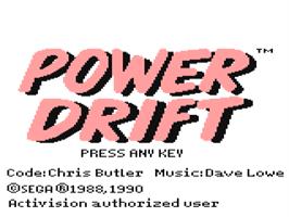 Title screen of Power Drift on the Commodore 64.