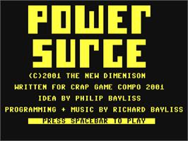 Title screen of Power Surge on the Commodore 64.