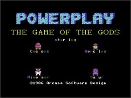 Title screen of Powerplay: The Game of the Gods on the Commodore 64.