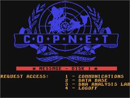 Title screen of Presumed Guilty! on the Commodore 64.