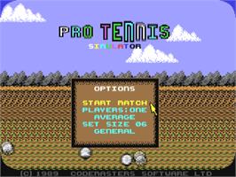 Title screen of Pro Tennis Simulator on the Commodore 64.