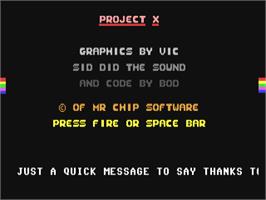 Title screen of Project X on the Commodore 64.
