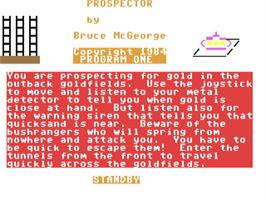 Title screen of Prospector on the Commodore 64.