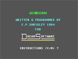 Title screen of Pub Quest on the Commodore 64.