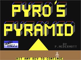 Title screen of Pyro's Pyramid on the Commodore 64.