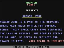 Title screen of Quasar Zone on the Commodore 64.