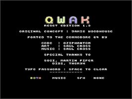 Title screen of Qwak on the Commodore 64.