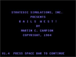 Title screen of Rails West! on the Commodore 64.