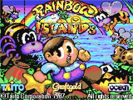 Title screen of Rainbow Islands on the Commodore 64.