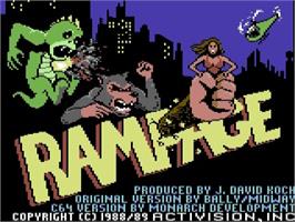 Title screen of Rampage on the Commodore 64.