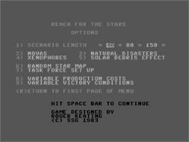 Title screen of Reach for the Stars on the Commodore 64.