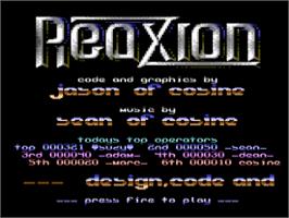Title screen of Reaxion (Future Publishing) on the Commodore 64.
