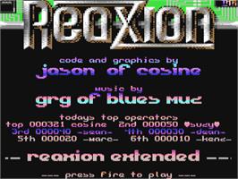 Title screen of Reaxion Extended on the Commodore 64.