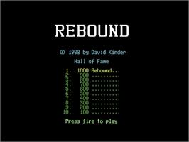 Title screen of Rebound (Commodore Computing) on the Commodore 64.