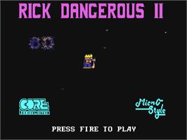 Title screen of Rick Dangerous 2 on the Commodore 64.