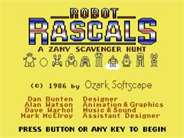 Title screen of Robot Rascals on the Commodore 64.
