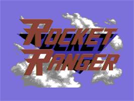 Title screen of Rocket Ranger on the Commodore 64.