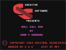 Title screen of Roll Call Usa on the Commodore 64.