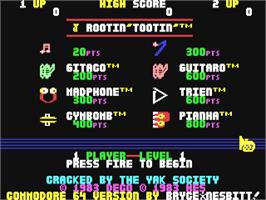 Title screen of Rootin' Tootin' on the Commodore 64.