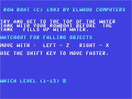 Title screen of Row Boat on the Commodore 64.