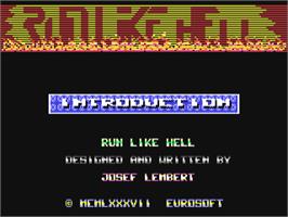 Title screen of Run Like Hell on the Commodore 64.