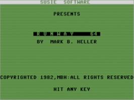 Title screen of Runway 64 on the Commodore 64.