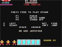Title screen of Rygar on the Commodore 64.