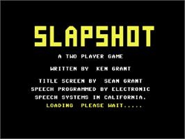 Title screen of SLAP-SHOT! Hockey on the Commodore 64.