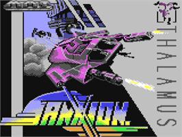 Title screen of Sanxion on the Commodore 64.