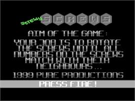 Title screen of Screwy Screws on the Commodore 64.