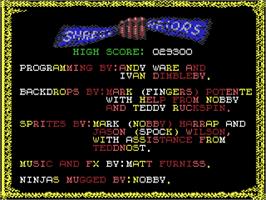 Title screen of Shadow Warriors on the Commodore 64.