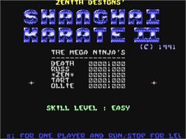 Title screen of Shanghai Karate 2 on the Commodore 64.