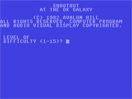 Title screen of Shootout At The Ok Galaxy on the Commodore 64.