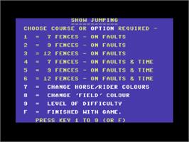 Title screen of Show Jumping on the Commodore 64.
