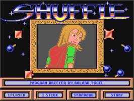 Title screen of Shuffle on the Commodore 64.