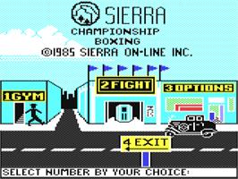Title screen of Sierra Championship Boxing on the Commodore 64.