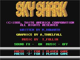 Title screen of Sky Shark on the Commodore 64.