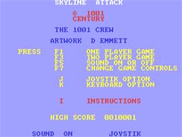 Title screen of Skyline Attack on the Commodore 64.