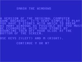 Title screen of Smash The Windows on the Commodore 64.